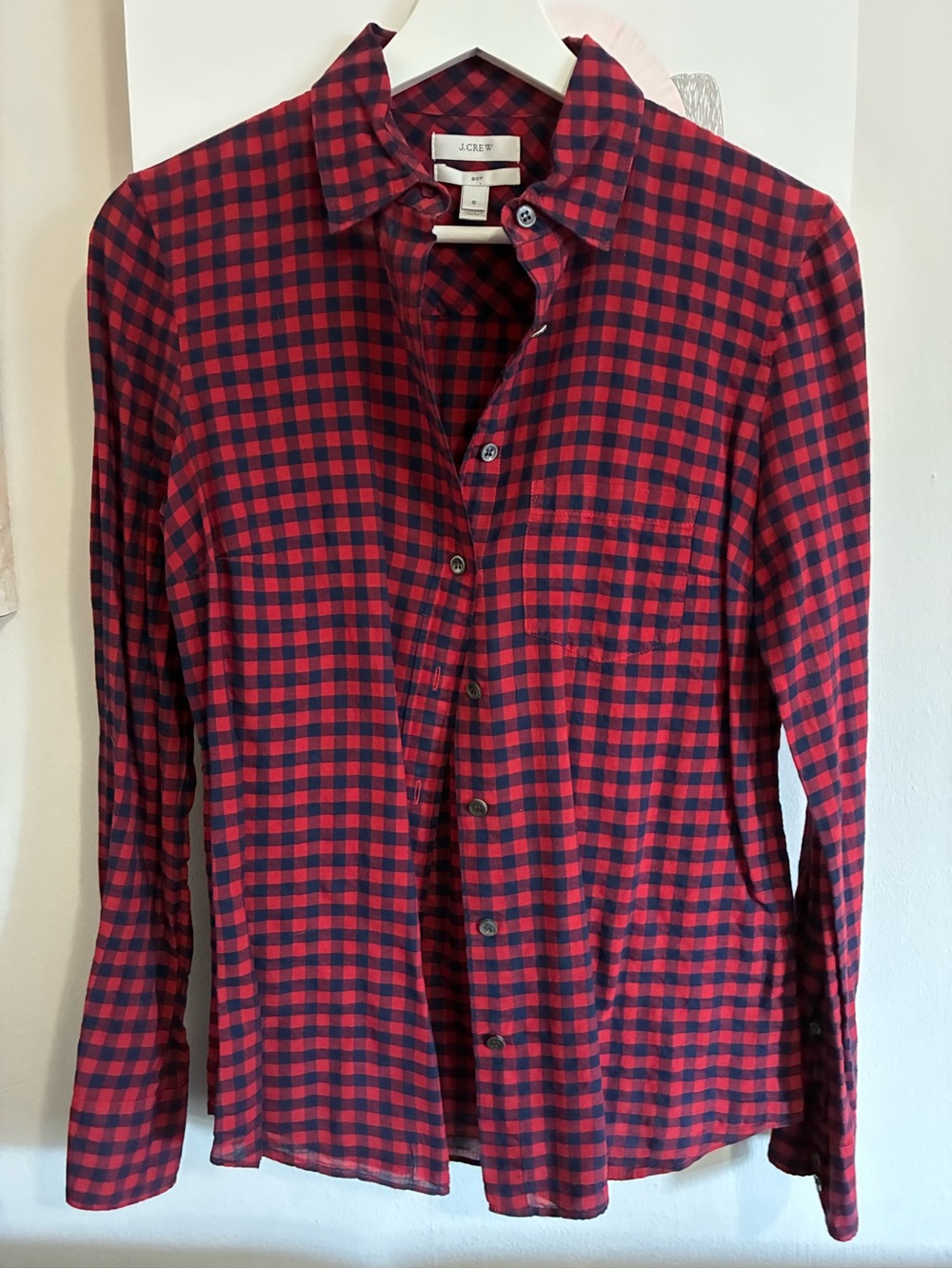 J. Crew Red and Navy Checked Button-Down Shirt